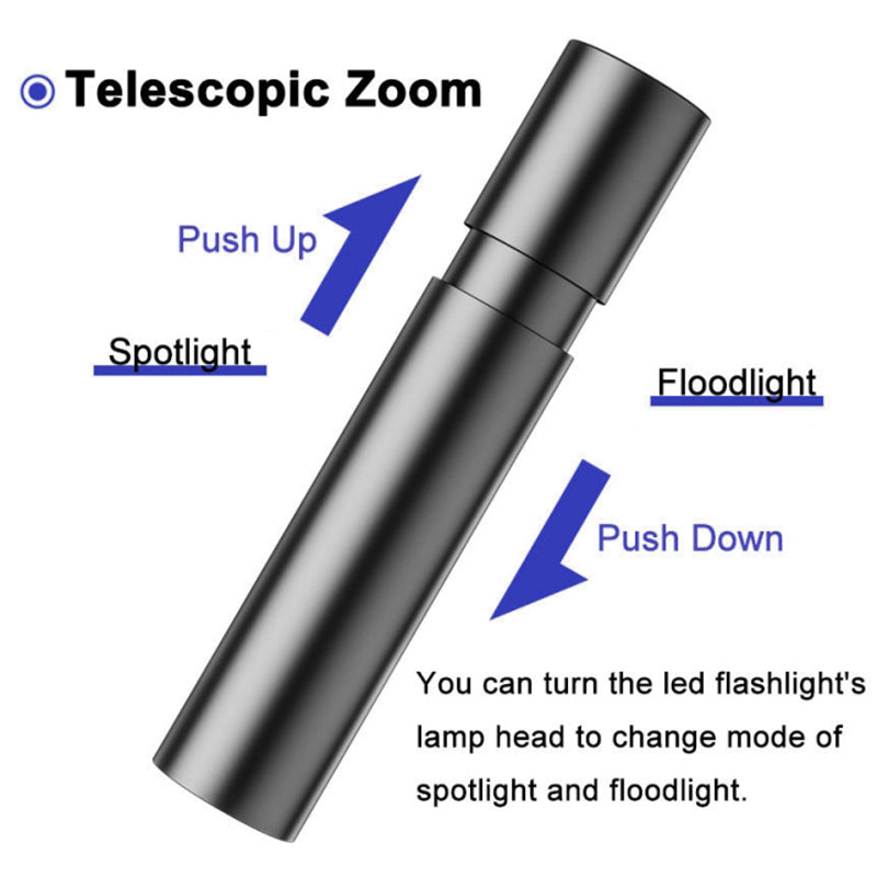 LED Outdoor Bright Zoomable Flashlight 1800mAh Waterproof Portable Handheld Light