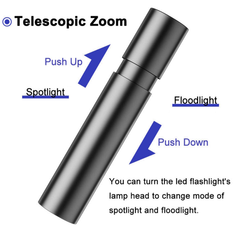 LED Outdoor Portable 2600mAh Handheld Night Light Waterproof Zoomable Flashlight