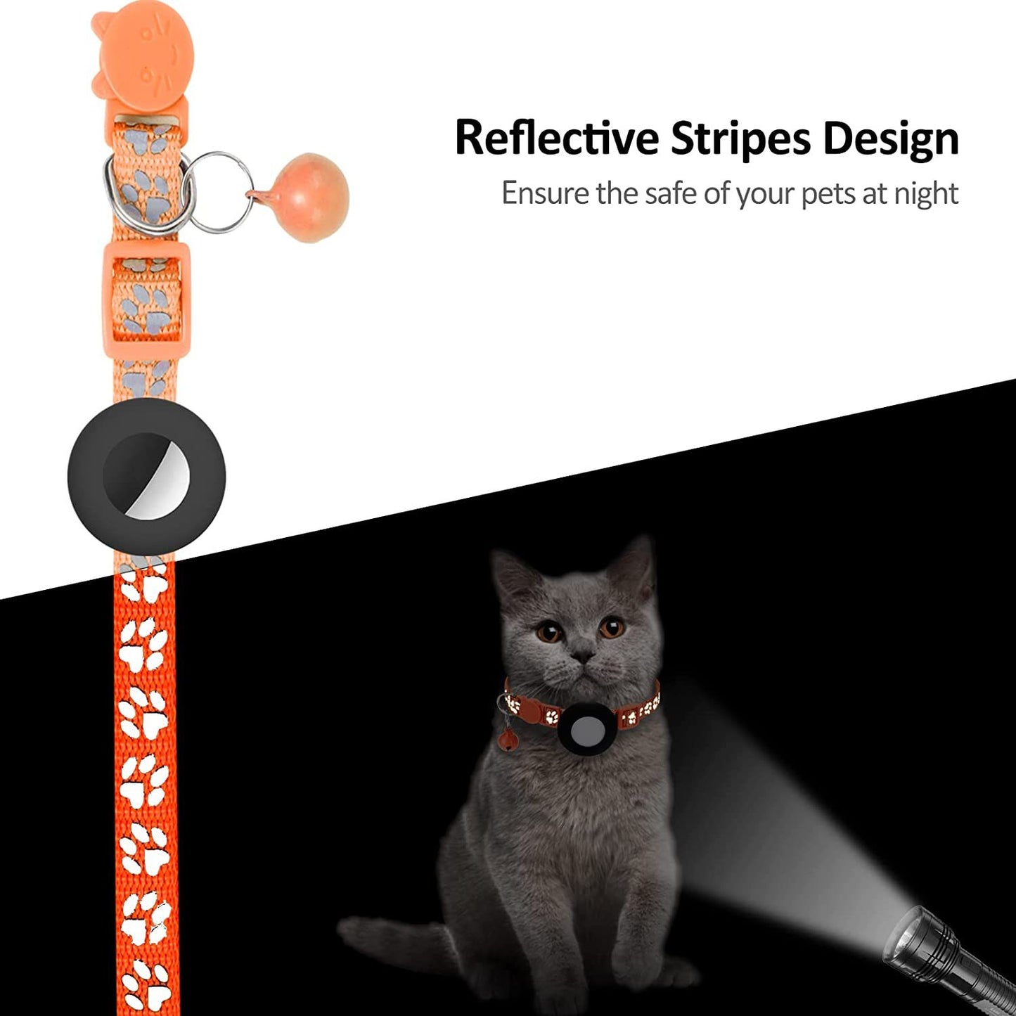 Paw Pattern Reflective Nylon Pet Collar with Silicone Case + Protective Film for AirTag Tracker ST