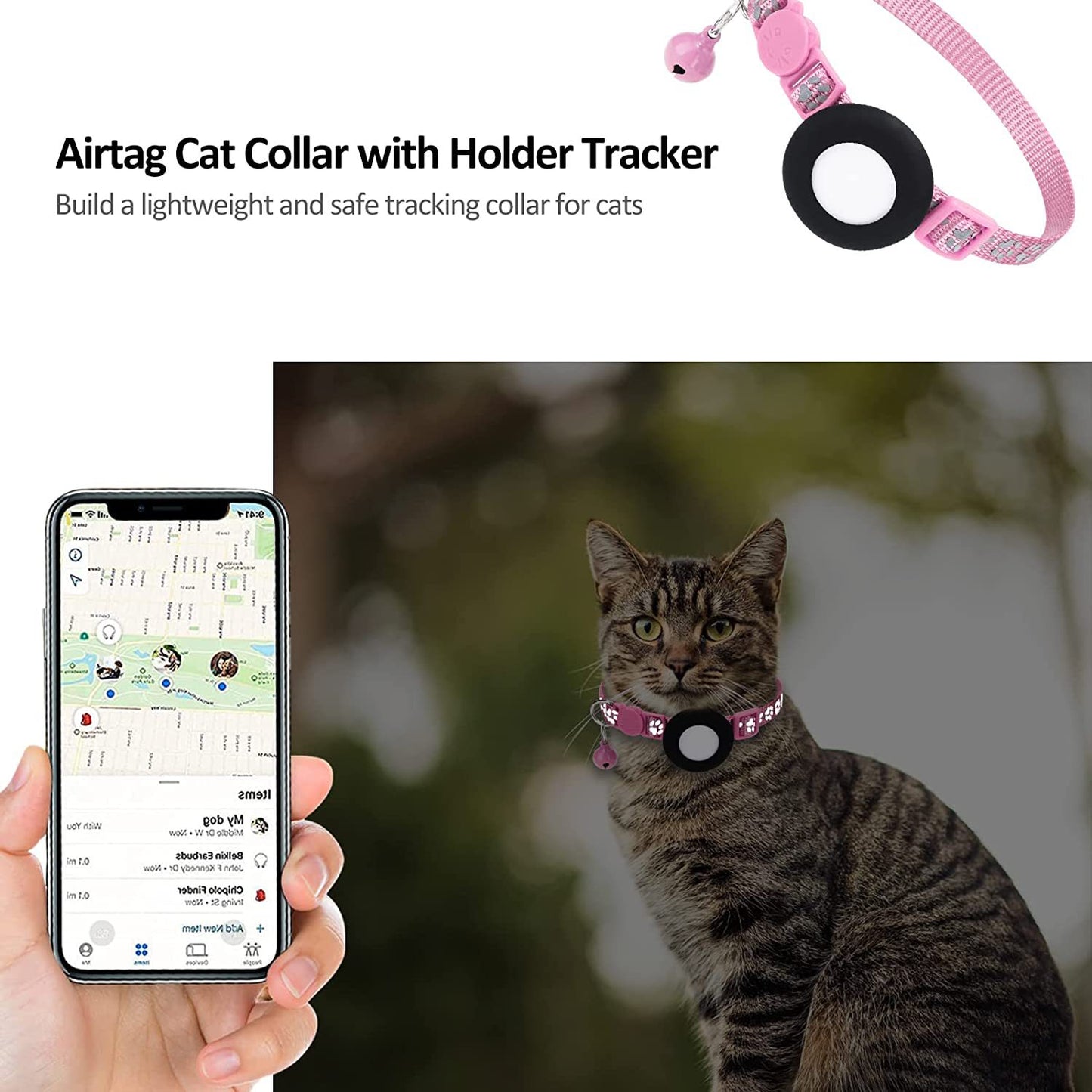 Paw Pattern Reflective Nylon Pet Collar with Silicone Case + Protective Film for AirTag Tracker ST