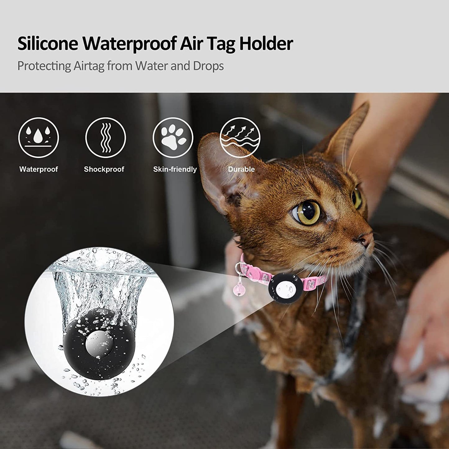 Paw Pattern Reflective Nylon Pet Collar with Silicone Case + Protective Film for AirTag Tracker ST