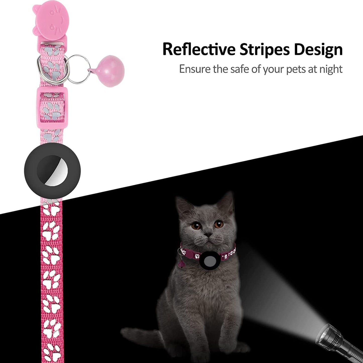Paw Pattern Reflective Nylon Pet Collar with Silicone Case + Protective Film for AirTag Tracker ST