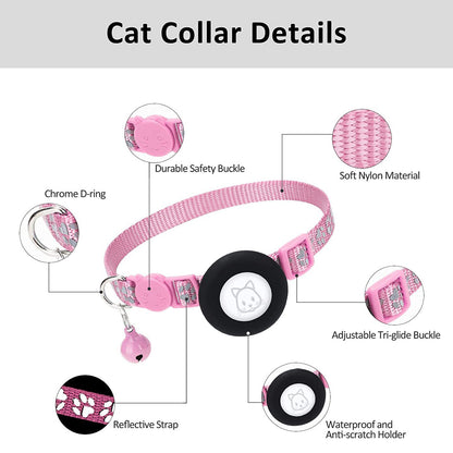 Paw Pattern Reflective Nylon Pet Collar with Silicone Case + Protective Film for AirTag Tracker ST