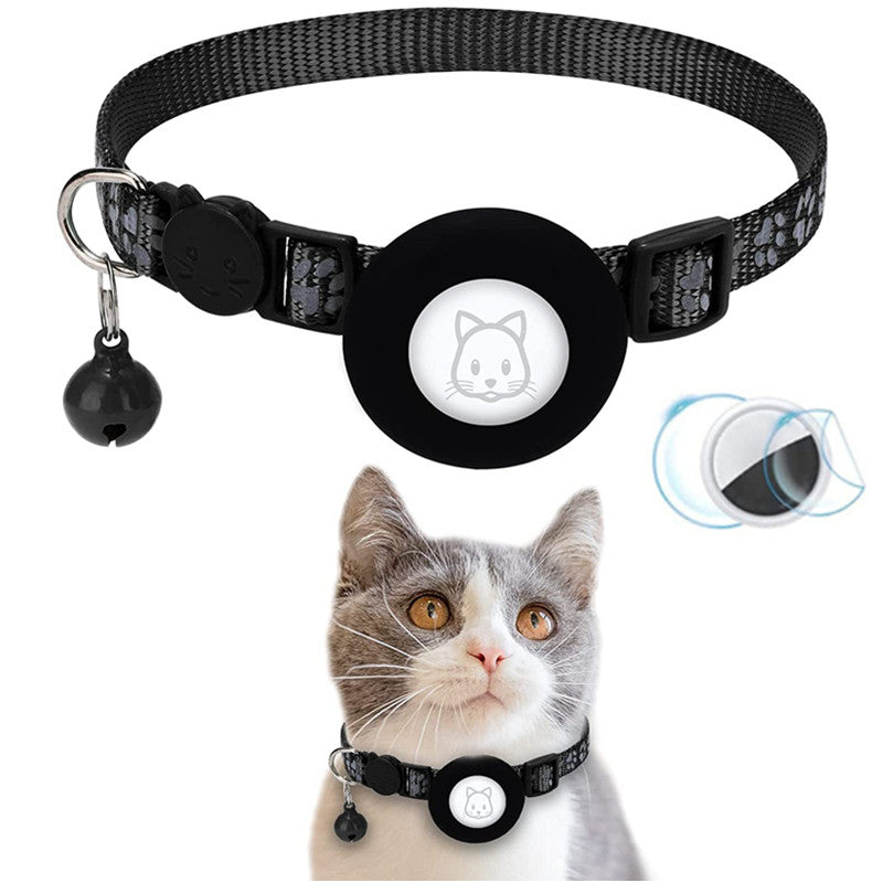 Paw Pattern Reflective Nylon Pet Collar with Silicone Case + Protective Film for AirTag Tracker ST