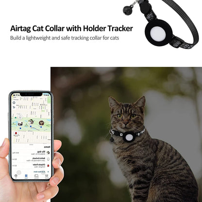 Paw Pattern Reflective Nylon Pet Collar with Silicone Case + Protective Film for AirTag Tracker ST