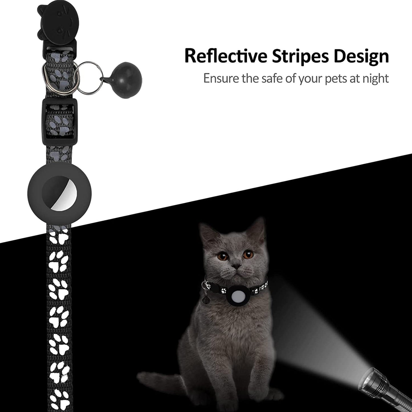 Paw Pattern Reflective Nylon Pet Collar with Silicone Case + Protective Film for AirTag Tracker ST