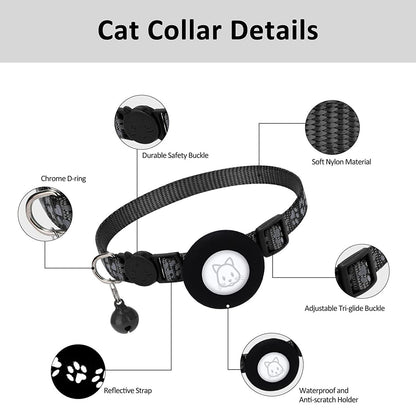 Paw Pattern Reflective Nylon Pet Collar with Silicone Case + Protective Film for AirTag Tracker ST