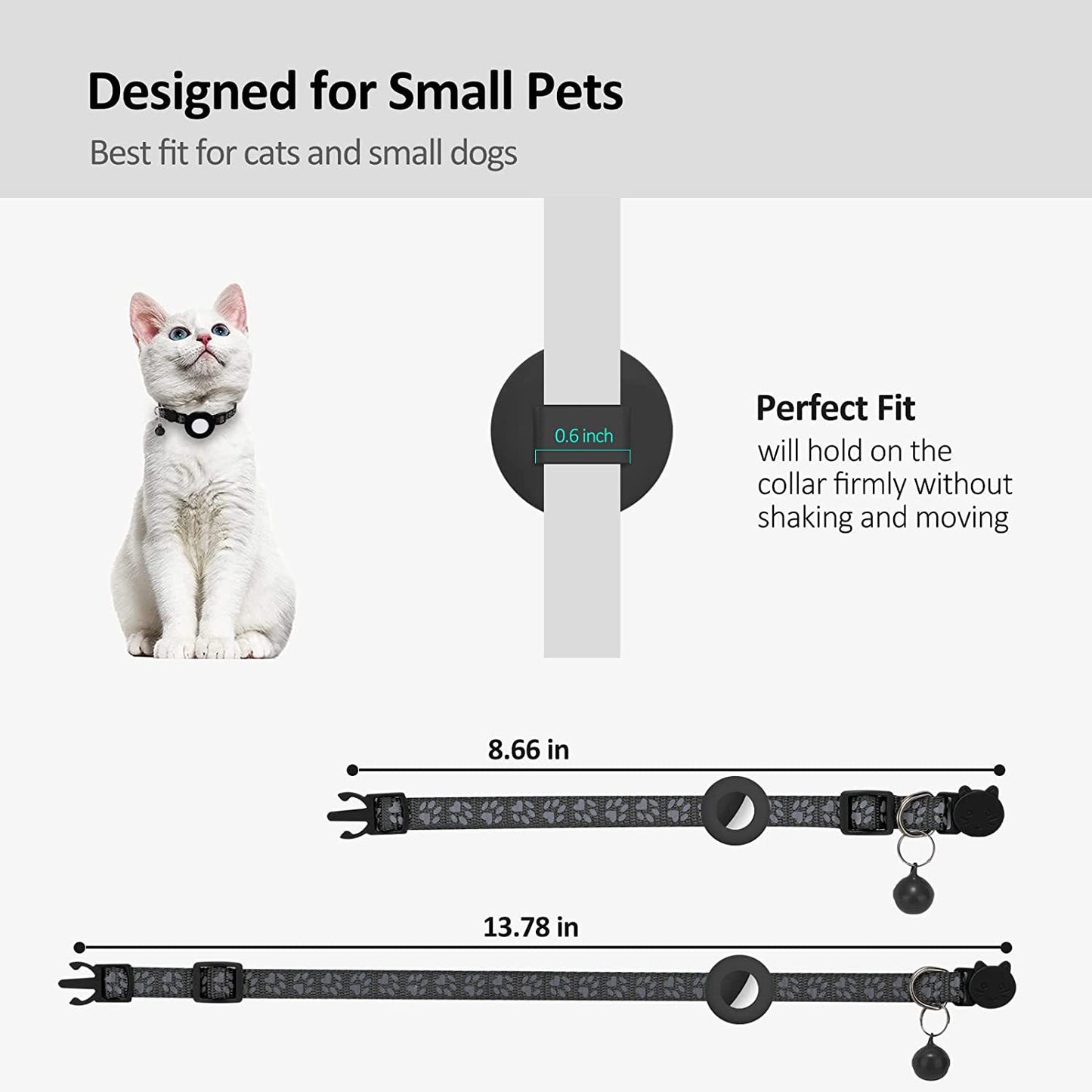 Paw Pattern Reflective Nylon Pet Collar with Silicone Case + Protective Film for AirTag Tracker ST