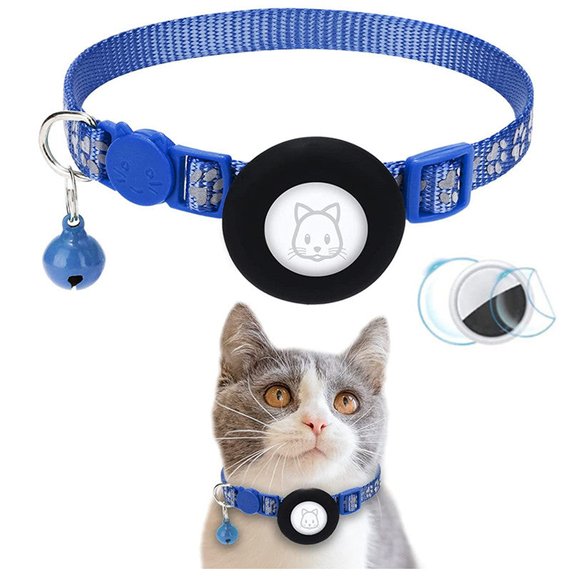Paw Pattern Reflective Nylon Pet Collar with Silicone Case + Protective Film for AirTag Tracker ST