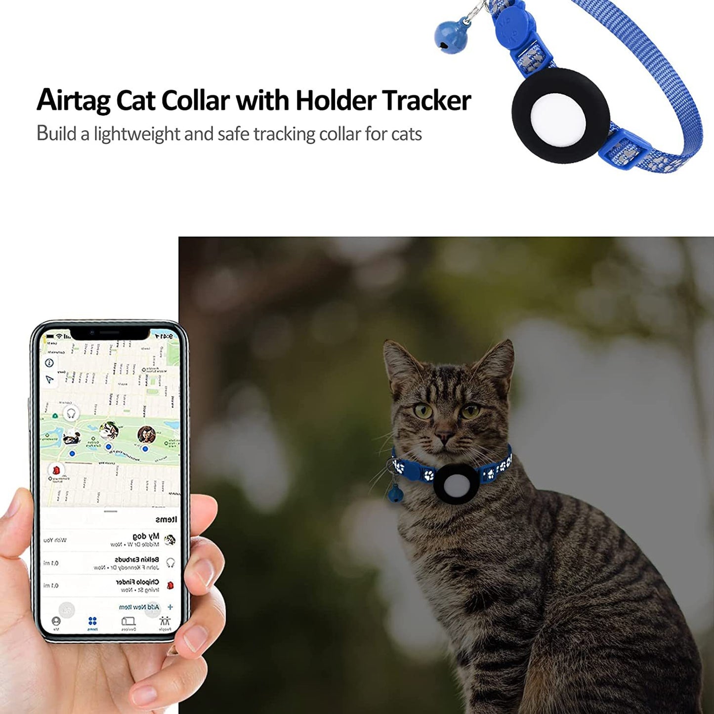 Paw Pattern Reflective Nylon Pet Collar with Silicone Case + Protective Film for AirTag Tracker ST