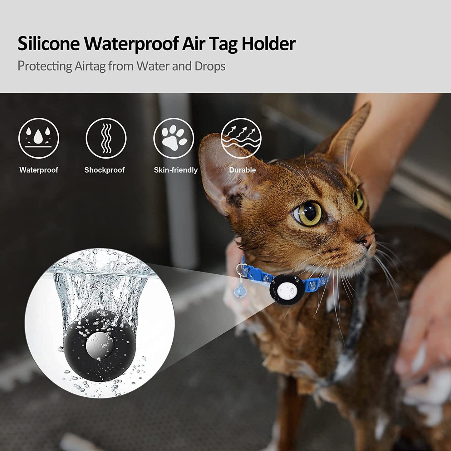 Paw Pattern Reflective Nylon Pet Collar with Silicone Case + Protective Film for AirTag Tracker ST