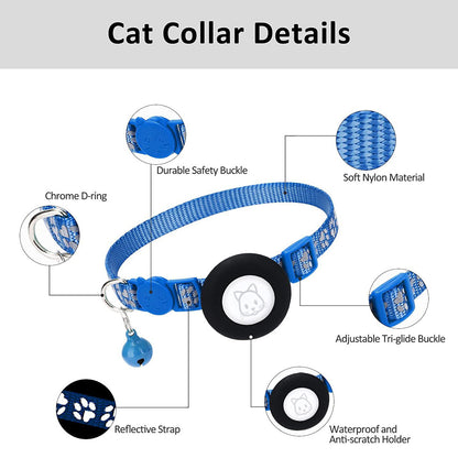 Paw Pattern Reflective Nylon Pet Collar with Silicone Case + Protective Film for AirTag Tracker ST