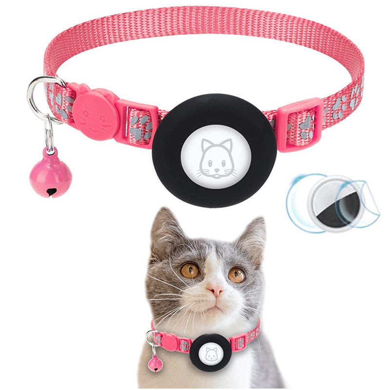 Paw Pattern Reflective Nylon Pet Collar with Silicone Case + Protective Film for AirTag Tracker ST