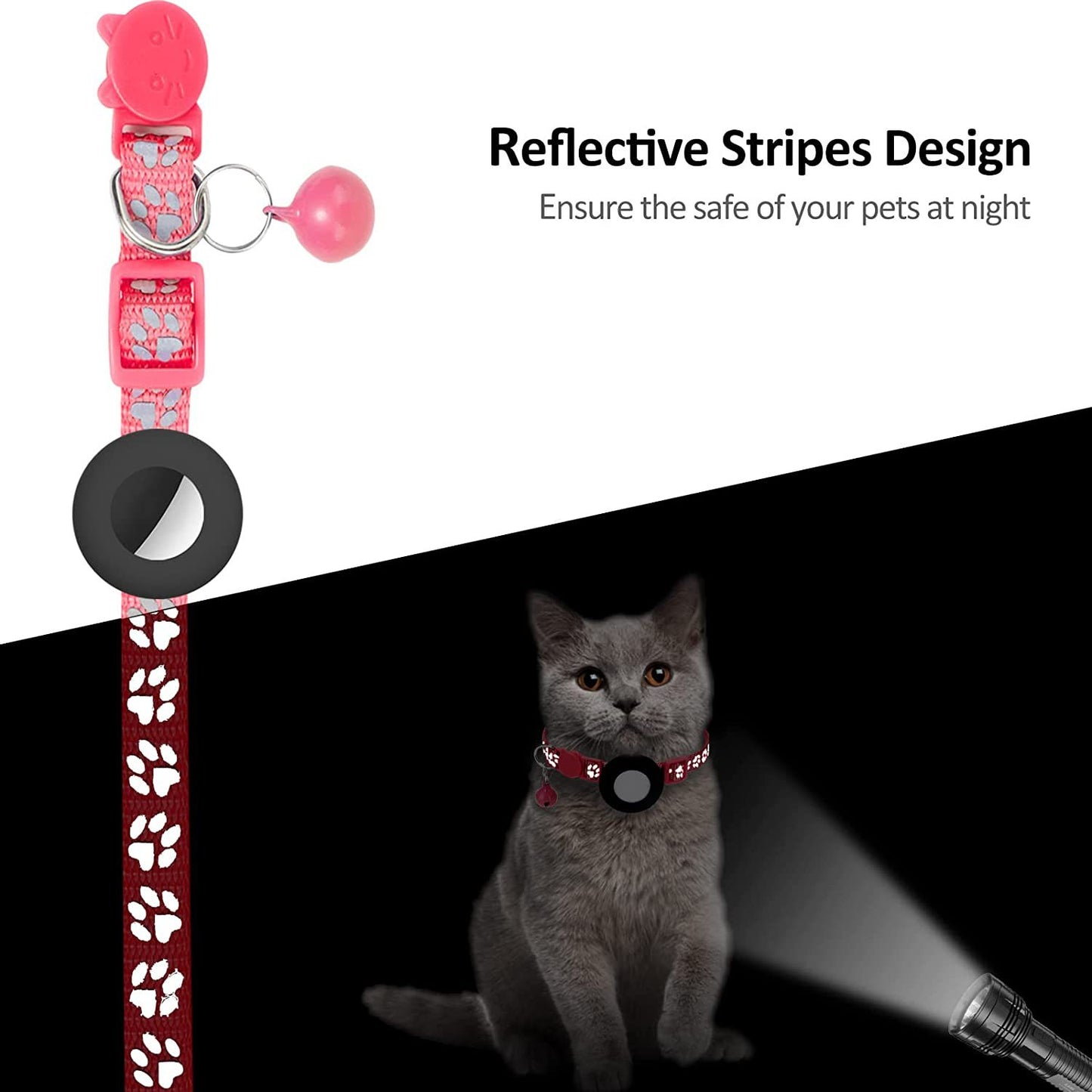 Paw Pattern Reflective Nylon Pet Collar with Silicone Case + Protective Film for AirTag Tracker ST