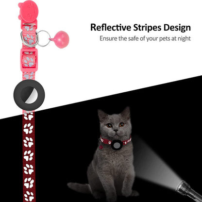 Paw Pattern Reflective Nylon Pet Collar with Silicone Case + Protective Film for AirTag Tracker ST