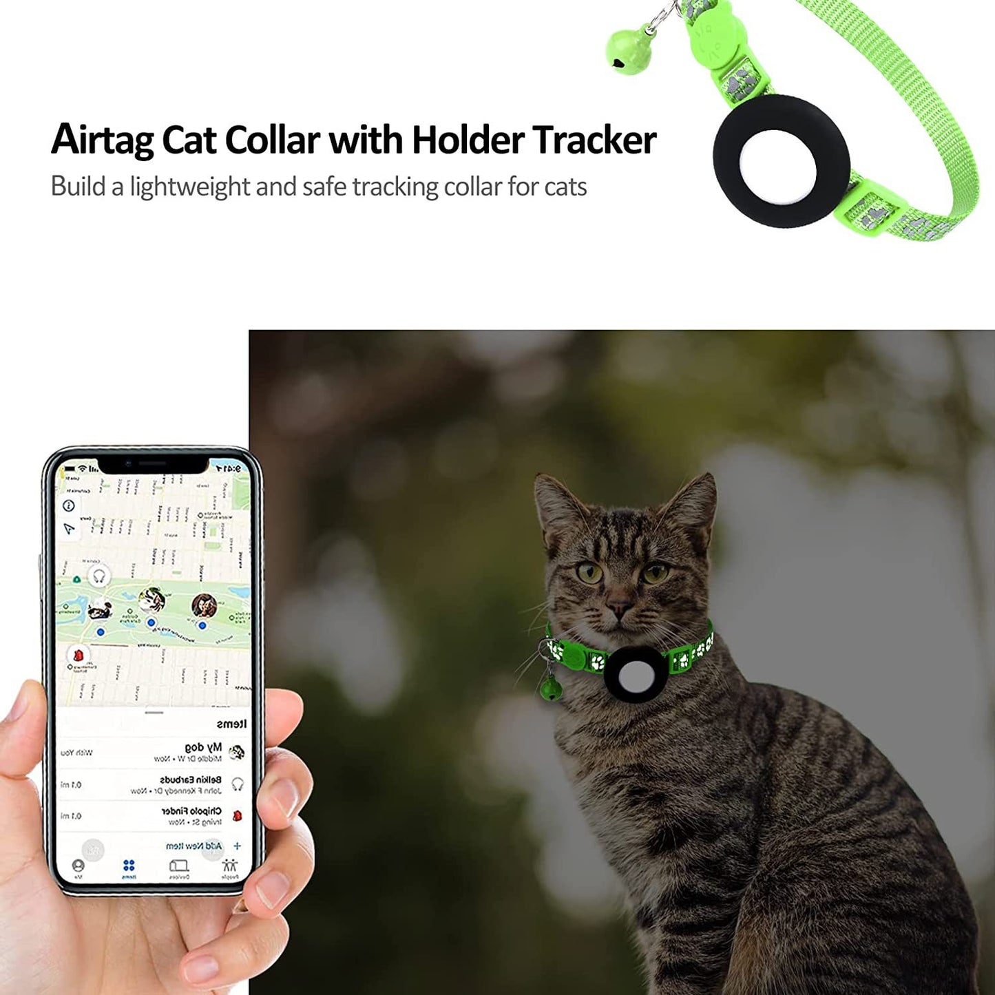 Paw Pattern Reflective Nylon Pet Collar with Silicone Case + Protective Film for AirTag Tracker ST