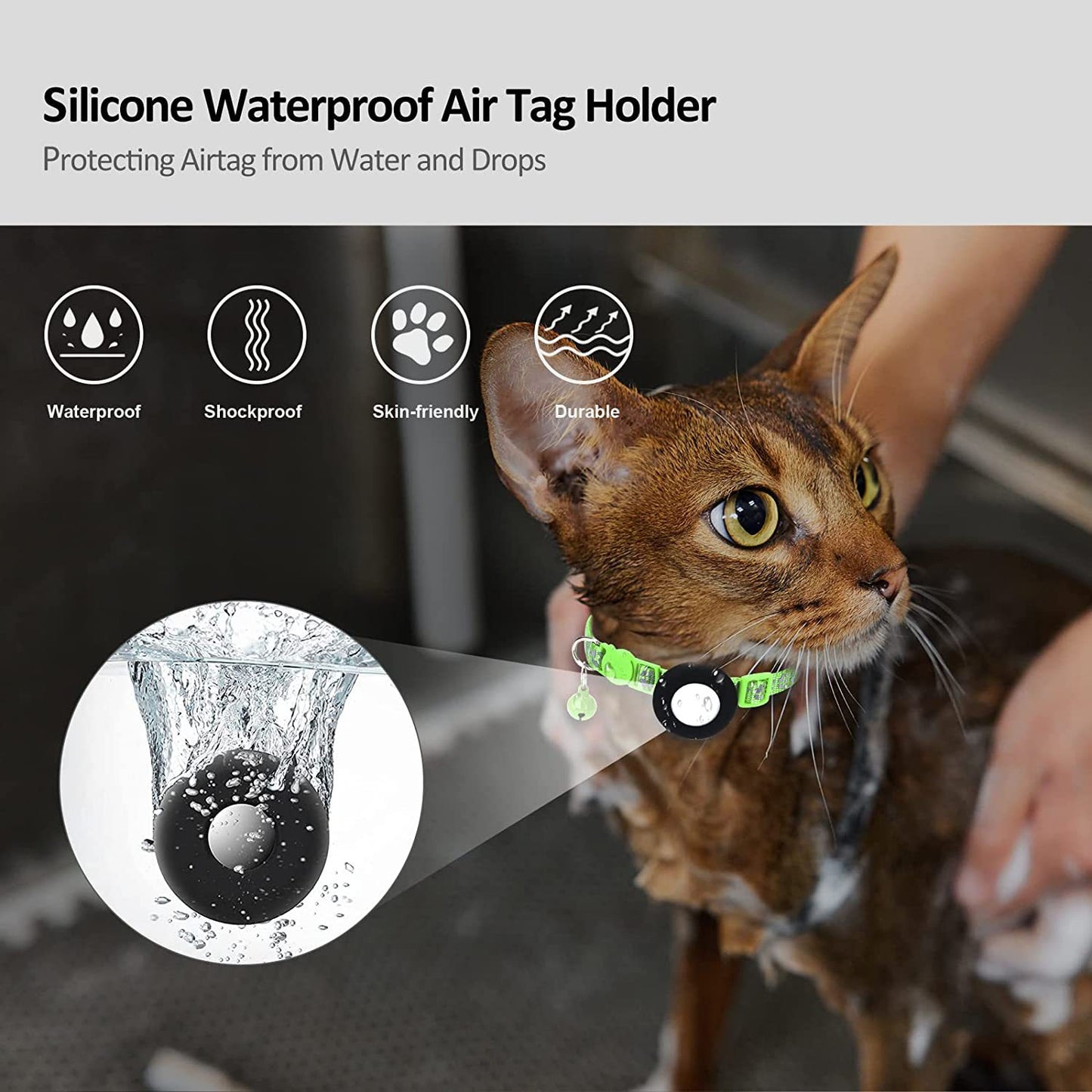 Paw Pattern Reflective Nylon Pet Collar with Silicone Case + Protective Film for AirTag Tracker ST