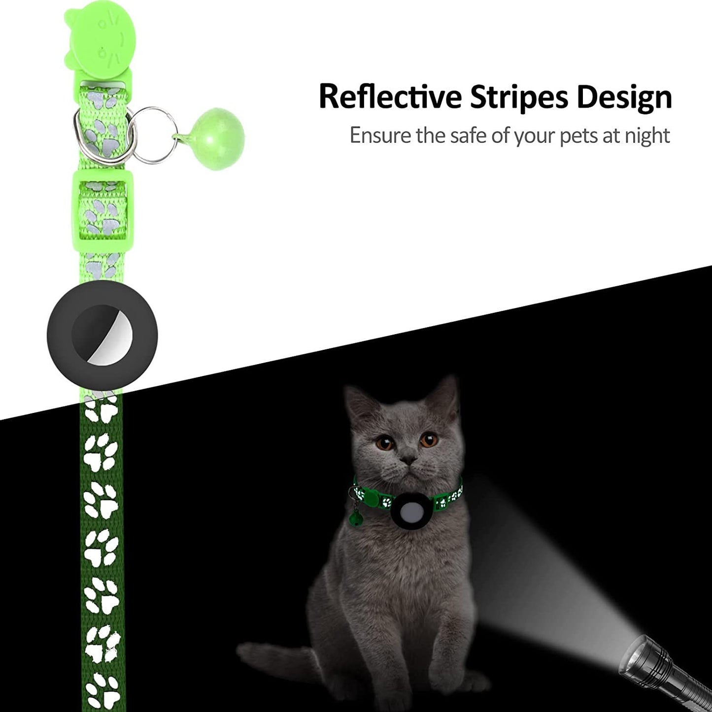 Paw Pattern Reflective Nylon Pet Collar with Silicone Case + Protective Film for AirTag Tracker ST