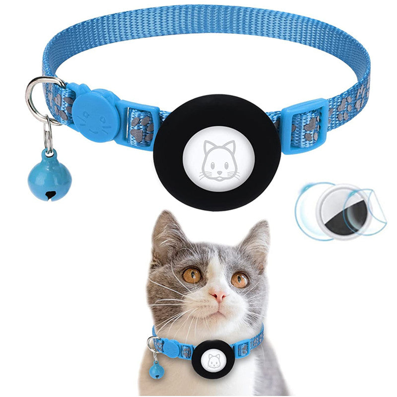 Paw Pattern Reflective Nylon Pet Collar with Silicone Case + Protective Film for AirTag Tracker ST