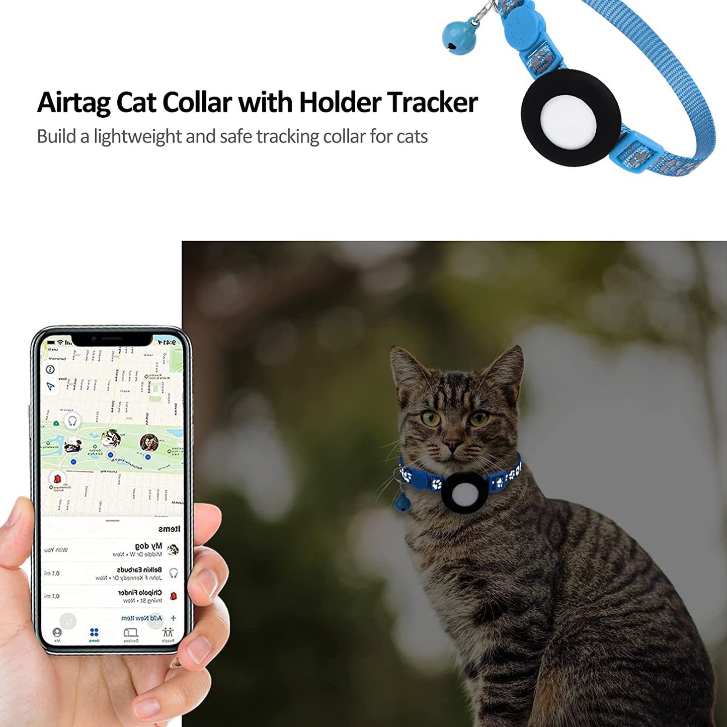 Paw Pattern Reflective Nylon Pet Collar with Silicone Case + Protective Film for AirTag Tracker ST