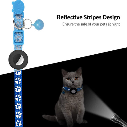 Paw Pattern Reflective Nylon Pet Collar with Silicone Case + Protective Film for AirTag Tracker ST