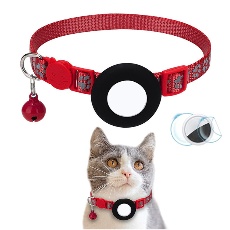 Paw Pattern Reflective Nylon Pet Collar with Silicone Case + Protective Film for AirTag Tracker ST