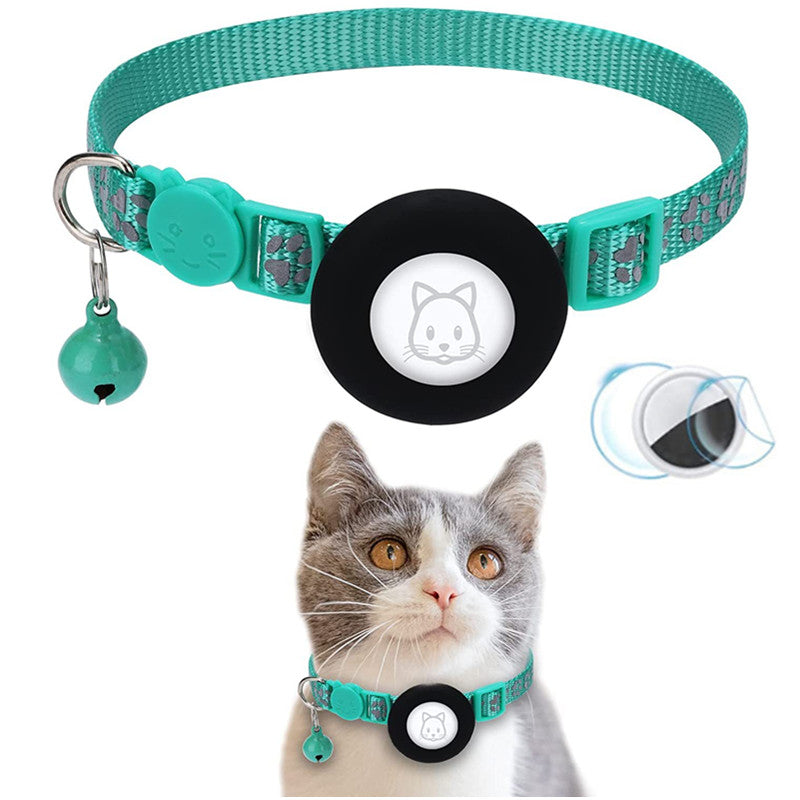Paw Pattern Reflective Nylon Pet Collar with Silicone Case + Protective Film for AirTag Tracker ST