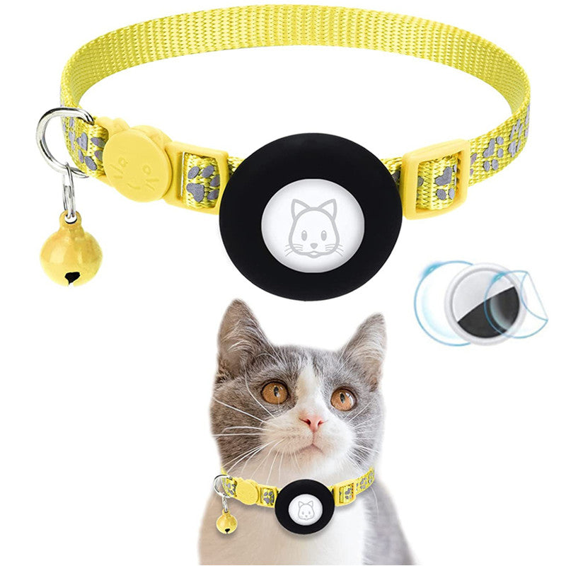 Paw Pattern Reflective Nylon Pet Collar with Silicone Case + Protective Film for AirTag Tracker ST
