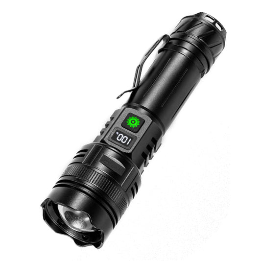 A065-Laser Home Outdoor Flashlight 20W Purple Light Portable LCD Display Flashlight (No Battery)