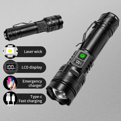 A065-Laser Home Outdoor Flashlight 20W Purple Light Portable LCD Display Flashlight (No Battery)