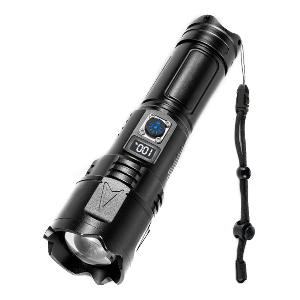A03 Outdoor Waterproof Flashlight 30W Portable LCD Display Flashlight with Strap