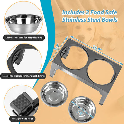 Pet Dog Puppy Bowl Raised 4 Adjustable Heights Stainless Steel Bowl + ABS Rack Holder Stand (BPA-Free, No FDA Certified)