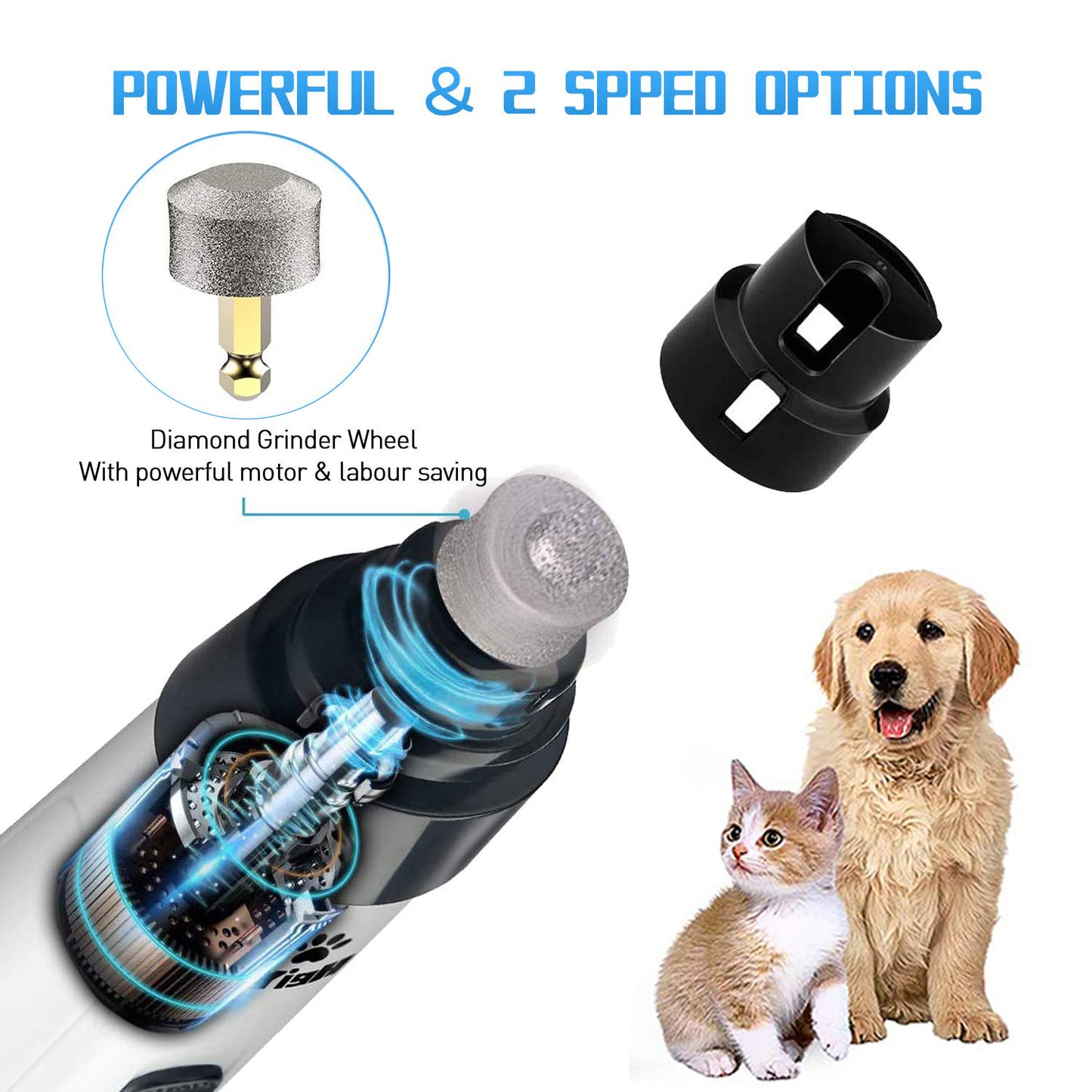 SMEHNSER H02044 2 Speed Pet Nail Grinder USB Rechargeable Low Noise Cat Dog Electric Nail Clipper