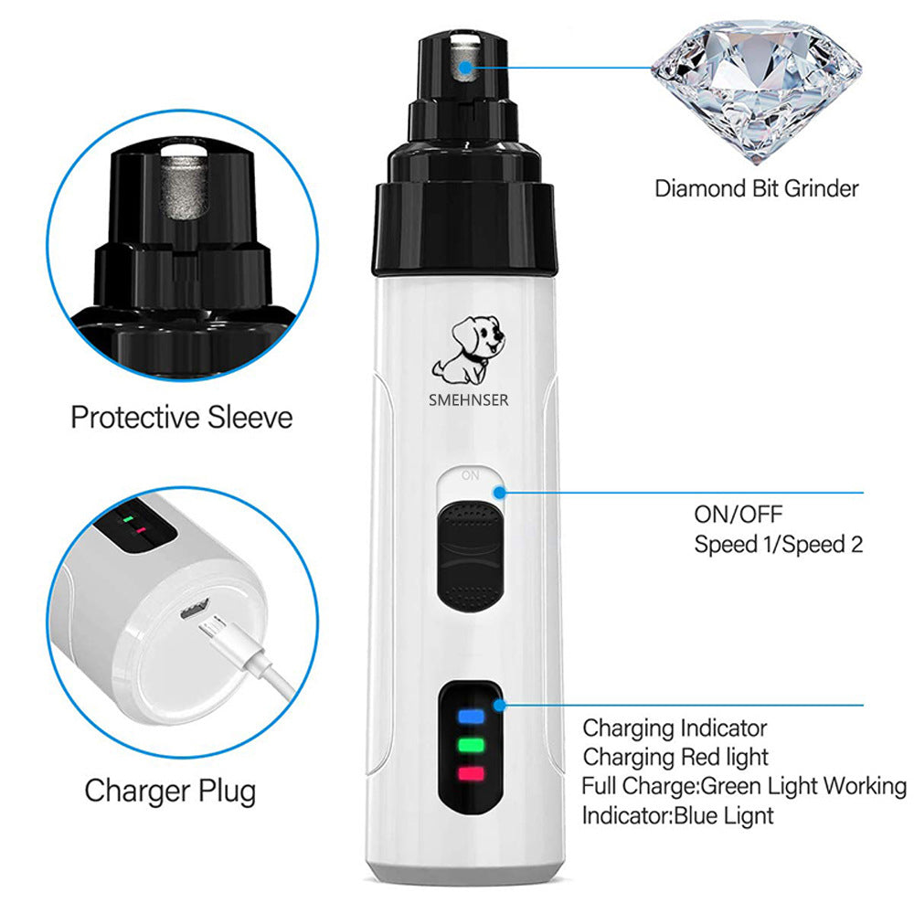 SMEHNSER H02044 2 Speed Pet Nail Grinder USB Rechargeable Low Noise Cat Dog Electric Nail Clipper