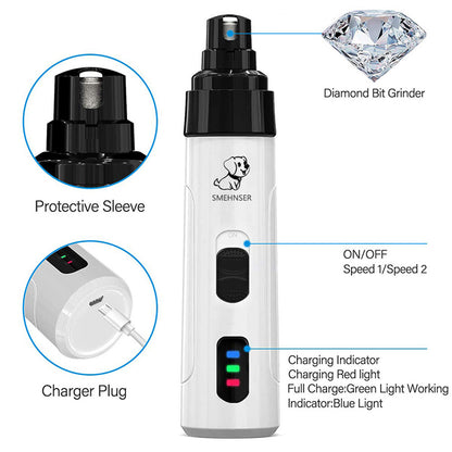 SMEHNSER H02044 2 Speed Pet Nail Grinder USB Rechargeable Low Noise Cat Dog Electric Nail Clipper