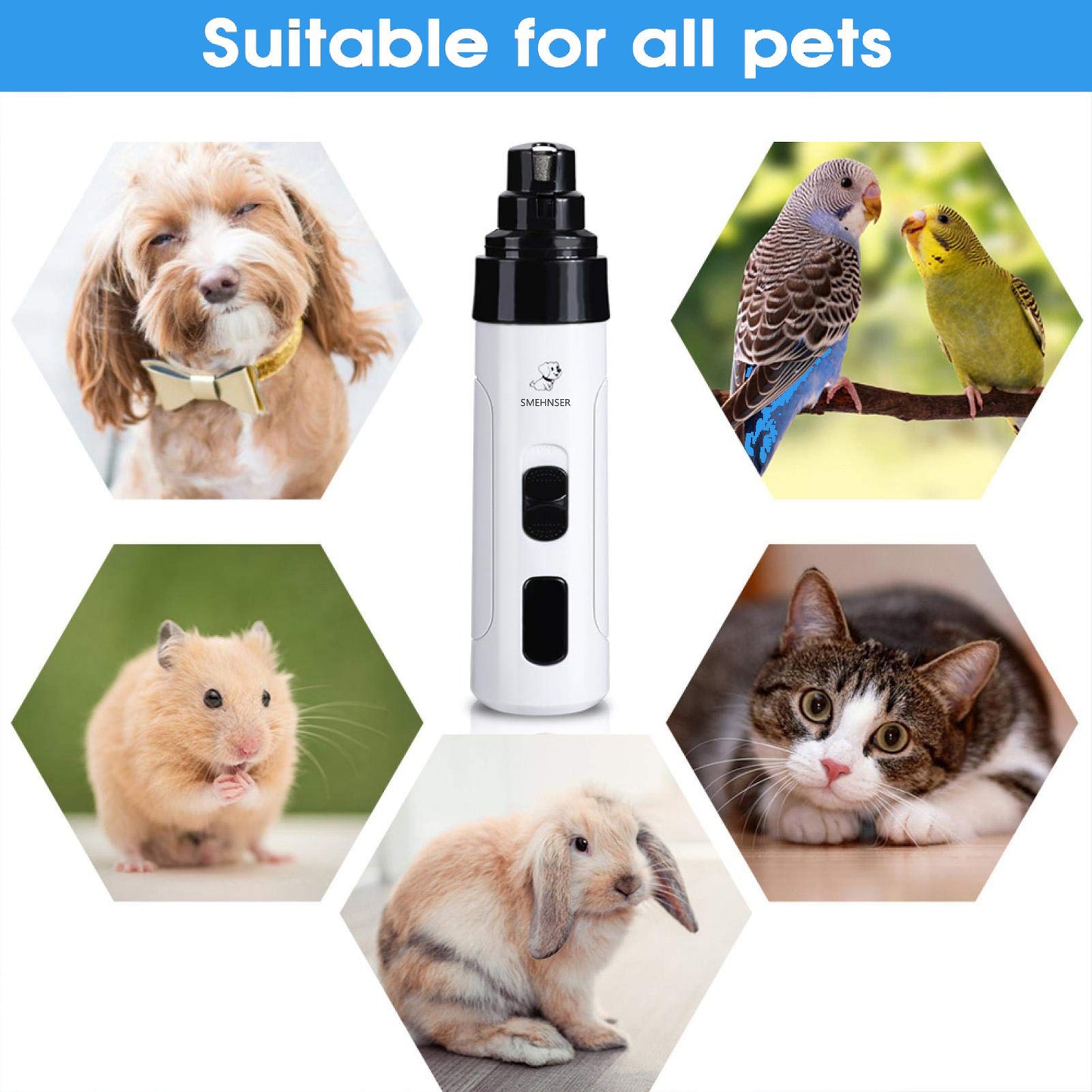 SMEHNSER H02044 2 Speed Pet Nail Grinder USB Rechargeable Low Noise Cat Dog Electric Nail Clipper