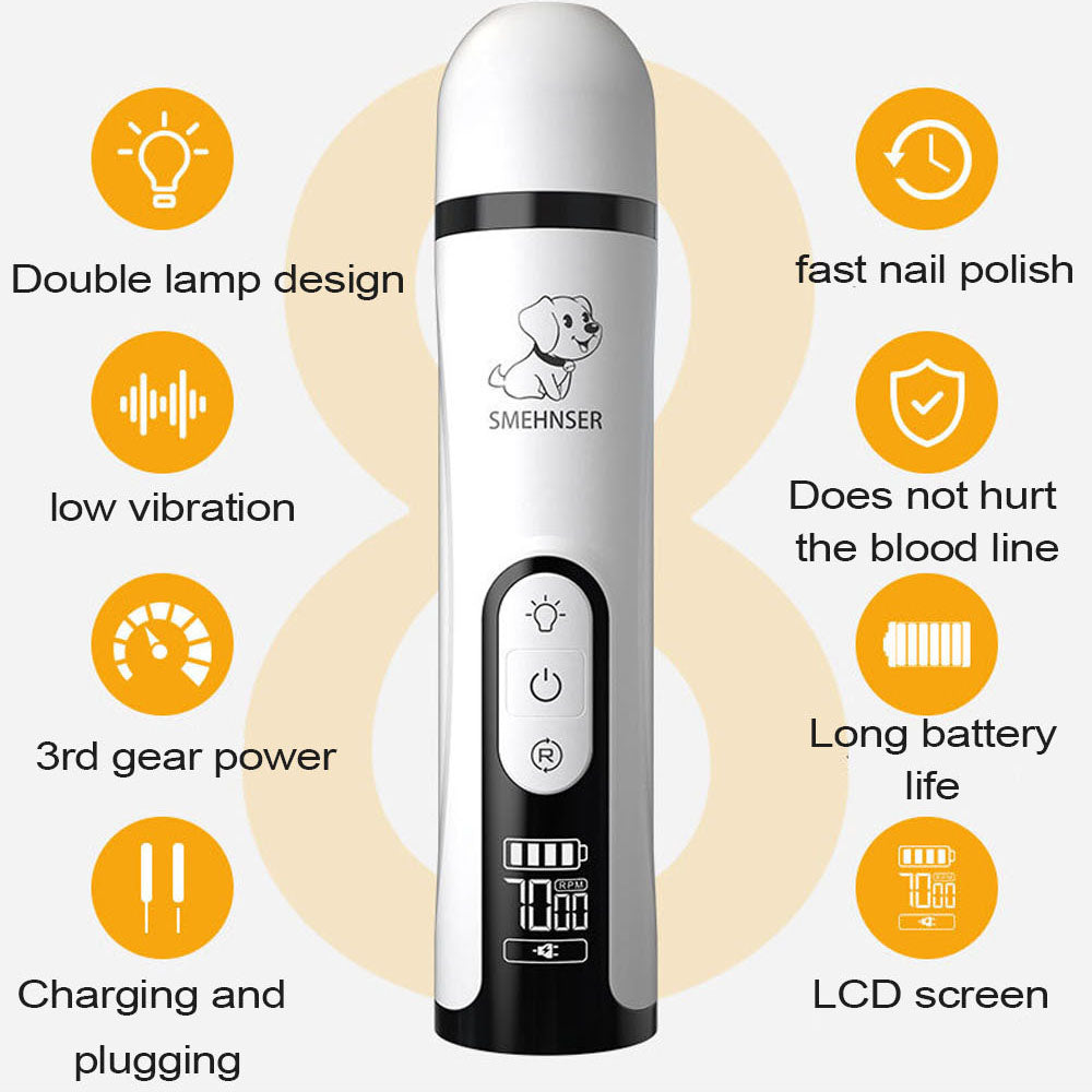 SMEHNSER M5 Electric Pet Nail Grinder LED Light Cat Dog Nail Clippers USB Rechargeable Paws Nail Cutter Trimmer