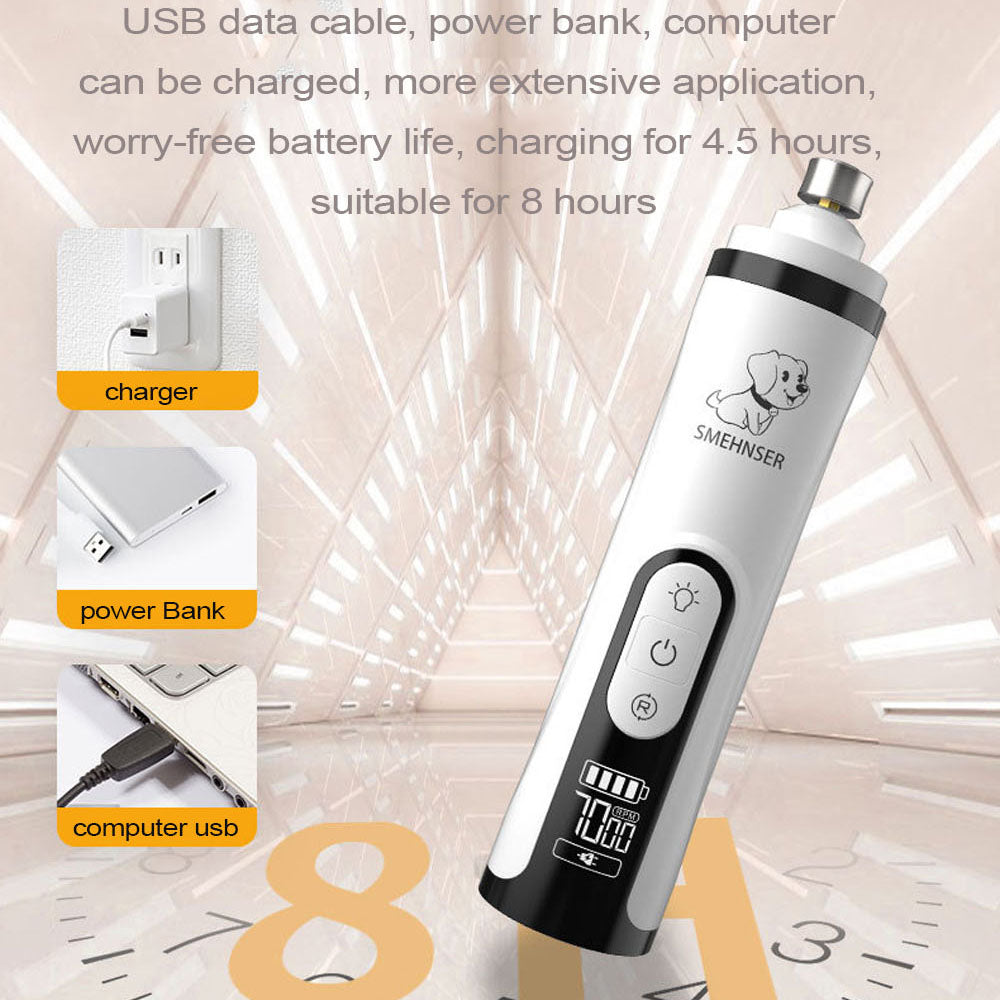 SMEHNSER M5 Electric Pet Nail Grinder LED Light Cat Dog Nail Clippers USB Rechargeable Paws Nail Cutter Trimmer