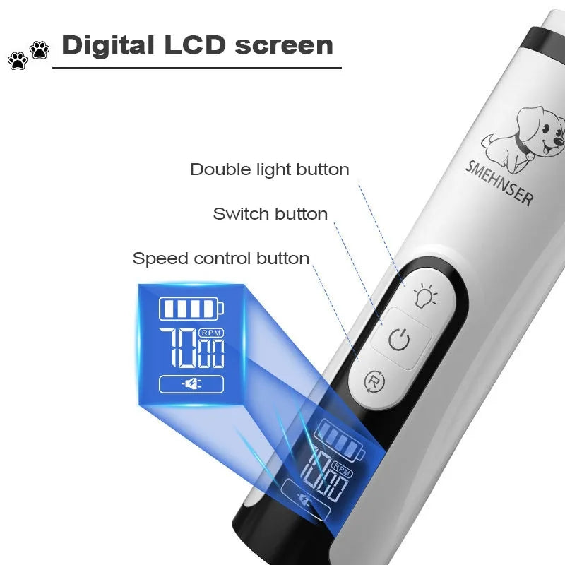 SMEHNSER M5 Electric Pet Nail Grinder LED Light Cat Dog Nail Clippers USB Rechargeable Paws Nail Cutter Trimmer