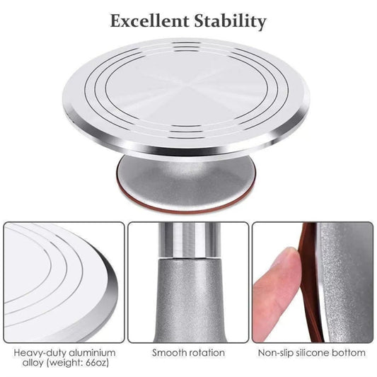 35-in-1 12-inch Aluminium Alloy Cake Turntable with Icing Spatula Smoother Pastry Nozzles (BPA Free, No FDA Certificate)