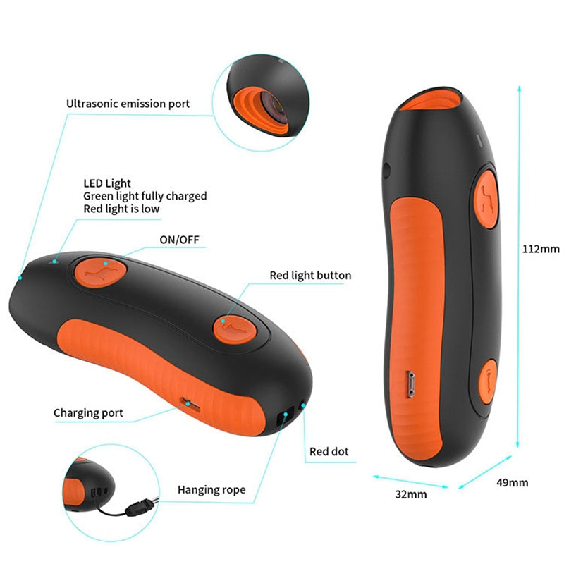 D2 Ultrasonic Dog Barking Deterent Device Dog Barking Stopper Rechargable Handheld Dog Repellent Dog Behavior Corrector