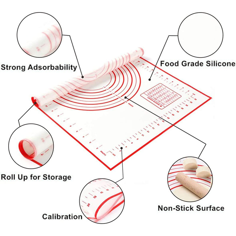40x50CM Dough Rolling Mat 0.35MM Thick Non-stick Pad Fiberglass Cloth + Silicone Pastry Mat (BPA-Free, No FDA Certified)