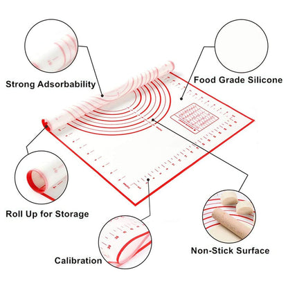 60x80CM Folld-Grade Fiberglass Cloth + Silicone Pastry Mat Dough Rolling Mat Non-stick Pad (BPA-Free, No FDA Certified)