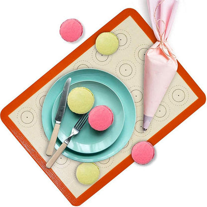 Reusable Macaron Silicone Baking Mat 24 Rings Non-Stick Oven Baking Sheet, Round Edge / 29.5x42cm (BPA-Free, No FDA Certified)