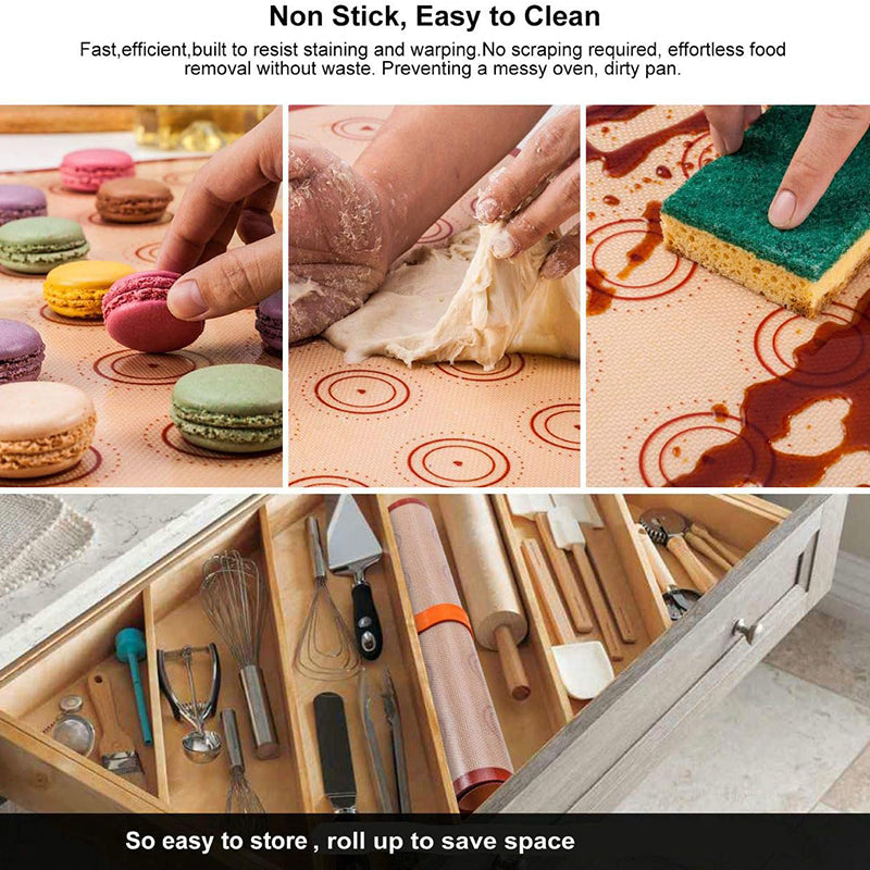 Reusable Macaron Silicone Baking Mat 24 Rings Non-Stick Oven Baking Sheet, Round Edge / 29.5x42cm (BPA-Free, No FDA Certified)