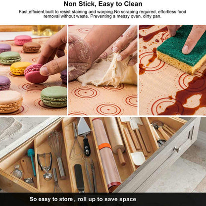 Reusable Macaron Silicone Baking Mat 24 Rings Non-Stick Oven Baking Sheet, Round Edge / 29.5x42cm (BPA-Free, No FDA Certified)