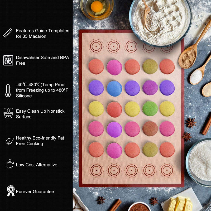 Reusable Macaron Silicone Baking Mat 24 Rings Non-Stick Oven Baking Sheet, Round Edge / 29.5x42cm (BPA-Free, No FDA Certified)