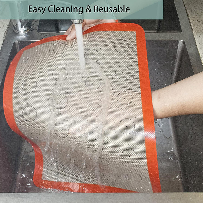 Reusable Macaron Silicone Baking Mat 24 Rings Non-Stick Oven Baking Sheet, Round Edge / 29.5x42cm (BPA-Free, No FDA Certified)