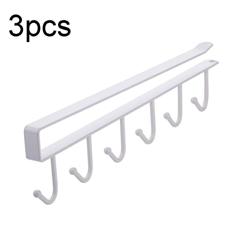 3Pcs / Set Iron Hanging Holder Under Kitchen Cabinet Mug Hanger Coffee Drinking Cup Holder Rack with 6 Hooks