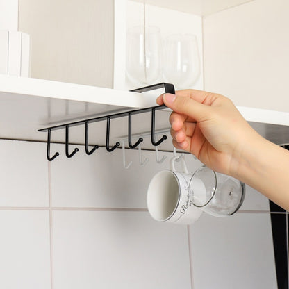 3Pcs / Set Iron Hanging Holder Under Kitchen Cabinet Mug Hanger Coffee Drinking Cup Holder Rack with 6 Hooks